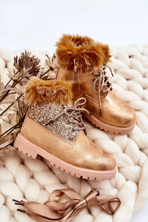 Dziecięce Błyszczące Botki Traperki Ocieplane Złote Brema