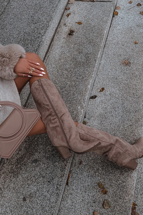 Ocieplane Kozaki Kowbojki Na Słupku Z Eko Zamszu Beżowe Mavine