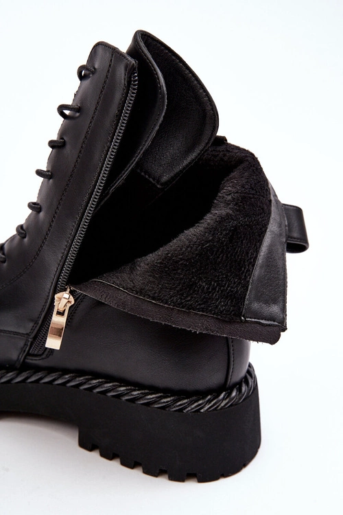 Damskie Skórzane Botki Workery Z Ozdobą Czarne S.Barski MR870-68