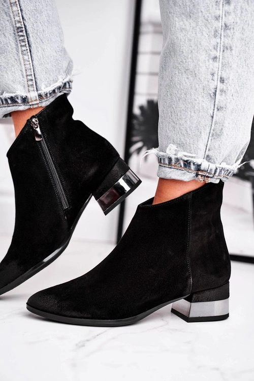 Botki Damskie Skórzane Ocieplane Laura Messi Czarne 2207