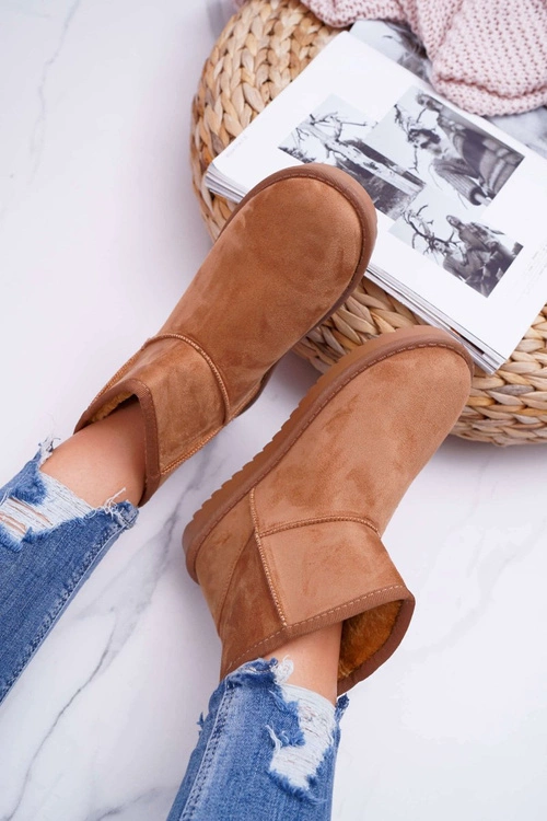 Damskie Botki Śniegowce Ocieplane Camel Puffen