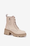 Skórzane Botki Damskie Na Klocku Ocieplane Vinceza 86418 Beżowe