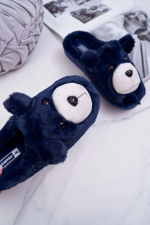 Papcie Damskie Z Futerkiem Miś Granatowe Bear