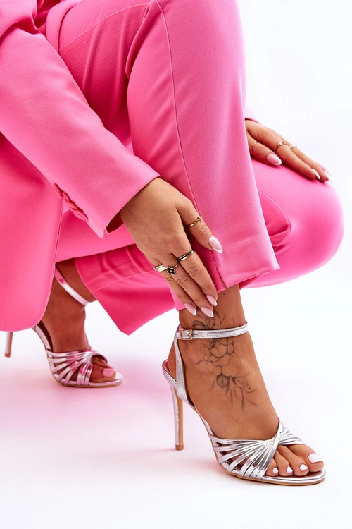 Damskie Sandały Na Szpilce Srebrne My Darling