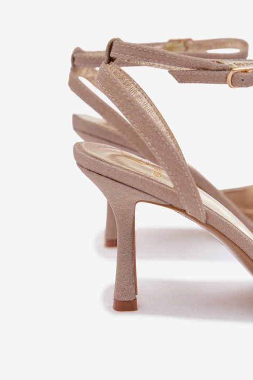 Sandały Damskie Na Szpilce Brokatowe Złote Brisora