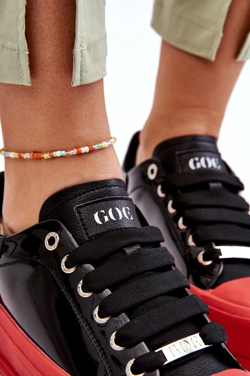 Damskie Lakierowane Trampki Na Platformie GOE LL2N4021 Czarno-Czerwone