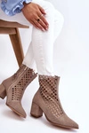 Zamszowe Ażurowe Botki Na Obcasie Nicole 2638 Cappuccino