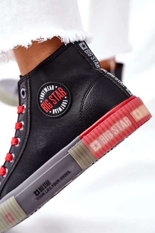 Skórzane Wysokie Trampki Big Star II274139 Czarne