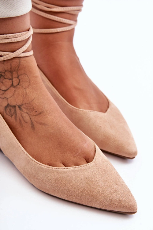 Damskie Zamszowe Wiązane Baleriny Nude Lilly Ann