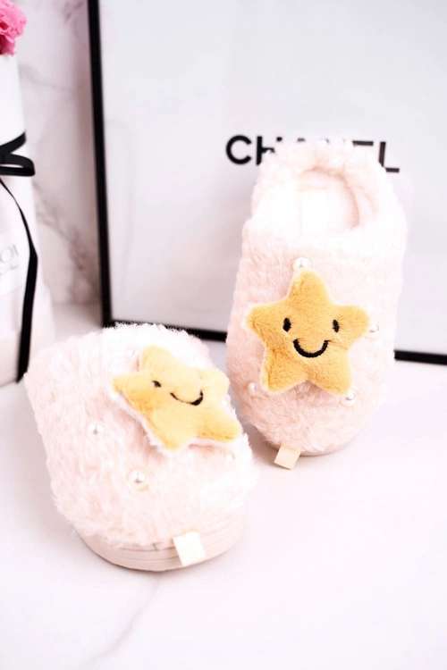 Dziecięce Ocieplane Klapki Papcie Beżowe Little Star