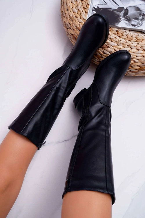 Kozaki Damskie Sergio Leone Z Gumką w Cholewce Ocieplane Czarne KZ528