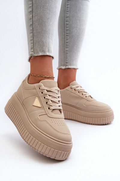 Sneakersy Damskie Z Eko Skóry Na Masywnej Platformie Beżowe Chrisstin