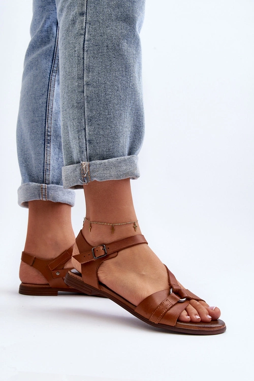 Zazoo 40182 Skórzane Sandały Damskie Brązowe