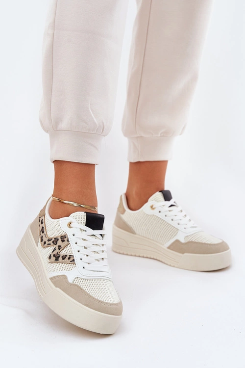 Buty Sportowe Damskie Na Platformie Panterka Beżowe Lorori