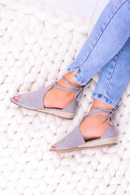 Szare Zamszowe Sandały na Lekkim koturnie Espanoso