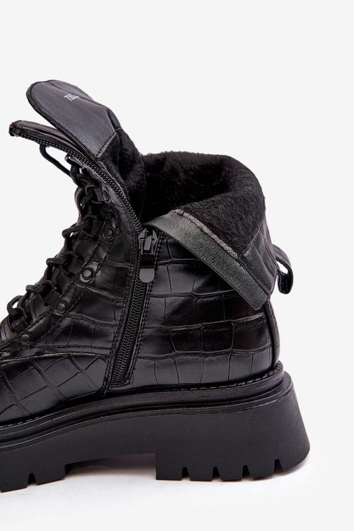 Damskie Botki Workery Z Ozdobnym Tłoczeniem Czarne Tarolia