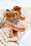 Dziecięce Błyszczące Botki Traperki Ocieplane Złote Brema