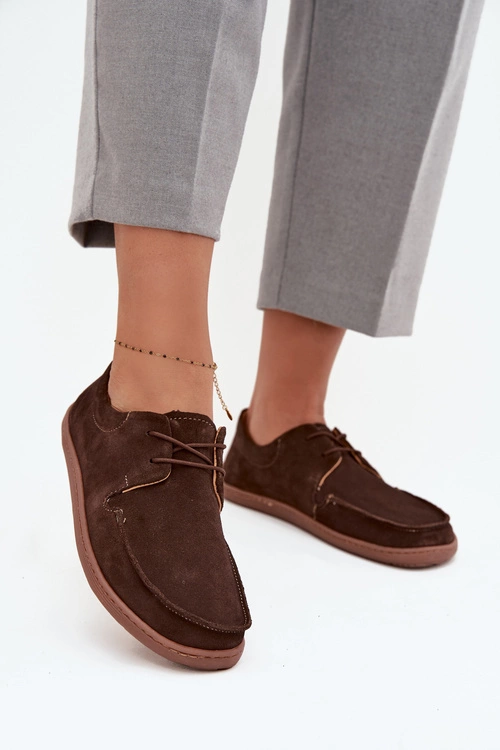 Półbuty Damskie Typu Barefoot Z Naturalnego Zamszu Zazoo 327 Czekoladowe