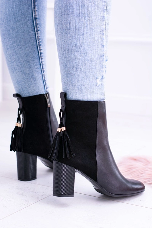 Czarne Damskie Botki Na Słupku Laura Messi 1821