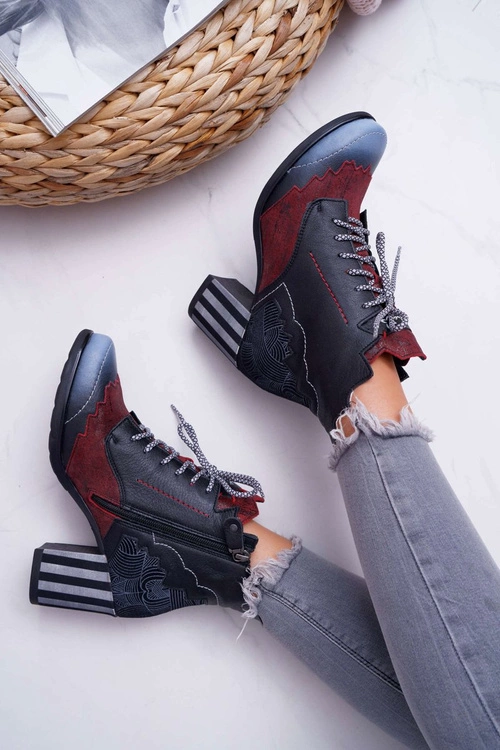 Botki Damskie Skórzane Trzewiki Maciejka Czarne 03190-01