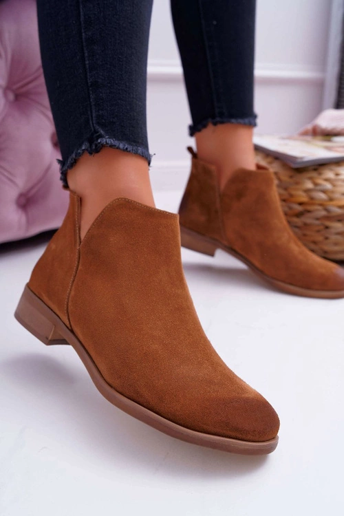 Botki Damskie Płaski Obcas Wiosenne Skórzane Brązowe Madness