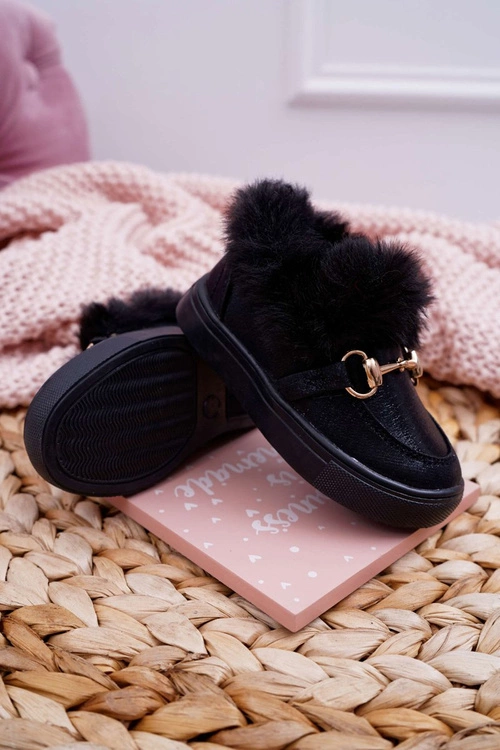 Dziecięce Tenisówki Z Futerkiem Ocieplane Czarne Grendy