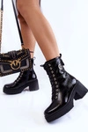 Modne Skórzane Ocieplane Botki Na Obcasie Czarne Illusion