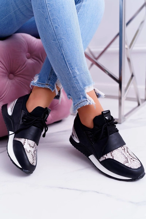 Sportowe Damskie Czarne Buty Snake Elanco