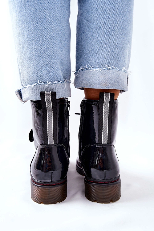 Lakierowane Workery Ocieplane Czarne Lomess