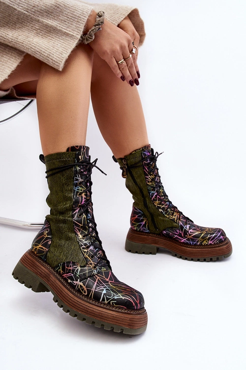 Damskie Skórzane Botki Workery Maciejka 06203-09 Multikolor