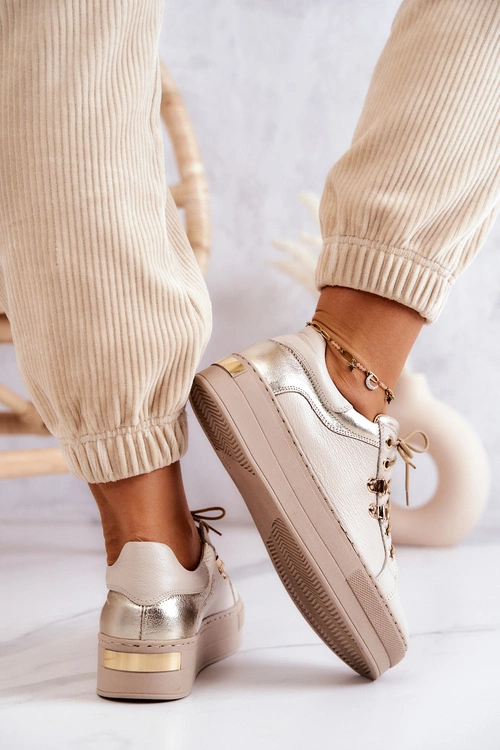 Skórzane Buty Sportowe Na Platformie Jasnobeżowe Mary Ann