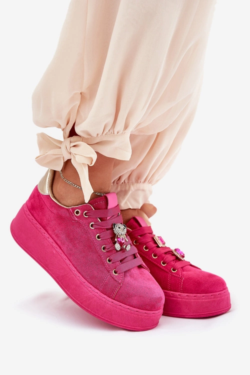 Sneakersy Damskie Na Platformie Z Misiem Fuksja Vailina