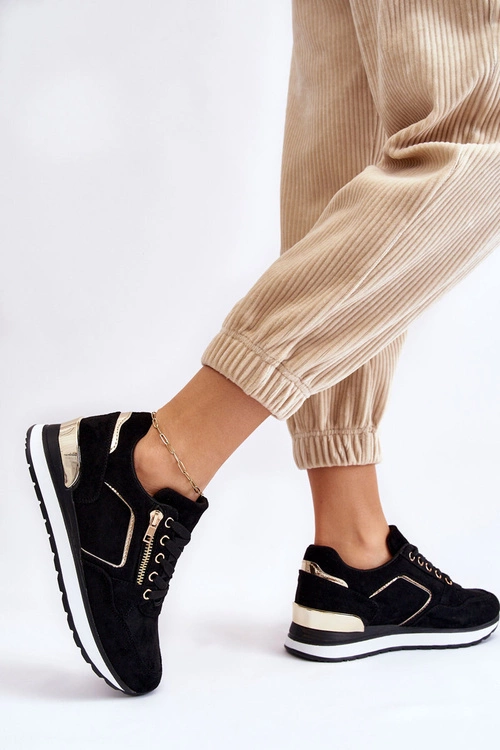 Zamszowe Buty Sportowe Na Platformie Czarne Riverside