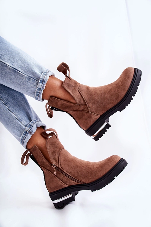 Zamszowe Botki Z Wycięciami Brązowe Elvera