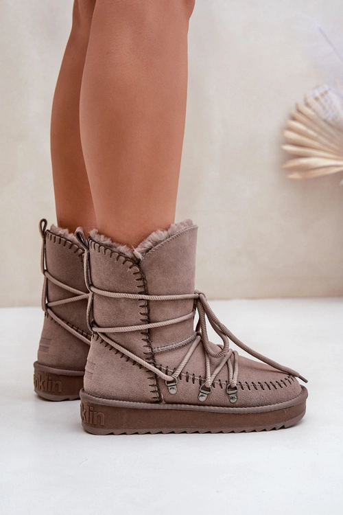 Śniegowce Damskie Z Naturalnego Zamszu D.Franklin DFSH375004 Taupe