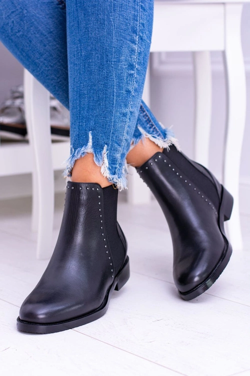 BIG STAR Skórzane Botki Sztyblety Czarne BB274611