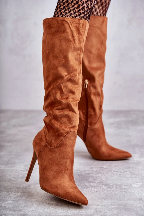 Klasyczne Zamszowe Kozaki Na Szpilce Camel Ameya
