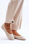 Ażurowe Błyszczące Baleriny Damskie Beżowe Visionary