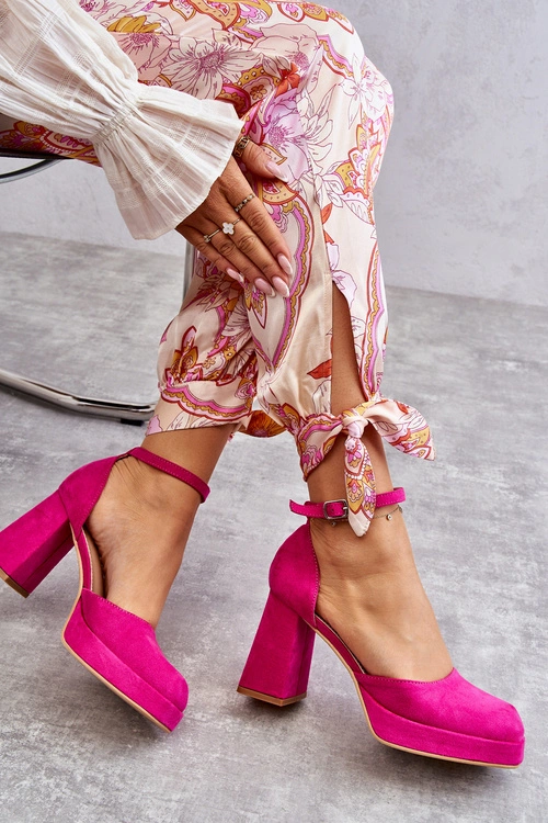 Zamszowe Czółenka Na Masywnym Obcasie I Platformie Fuksja Diame