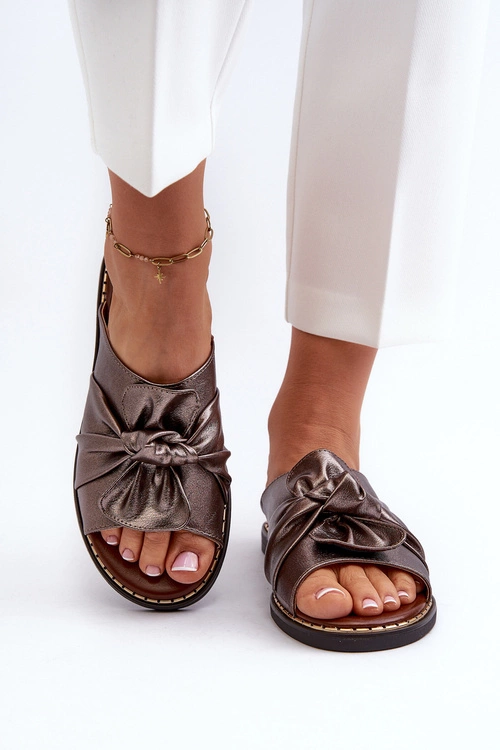 Klapki Damskie Na Płaskim Obcasie Miedziane Nelvira