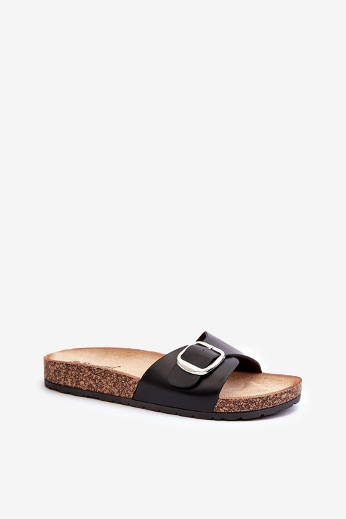 Klapki Damskie Na Korkowej Platformie Z Klamrą Czarne Moaxi