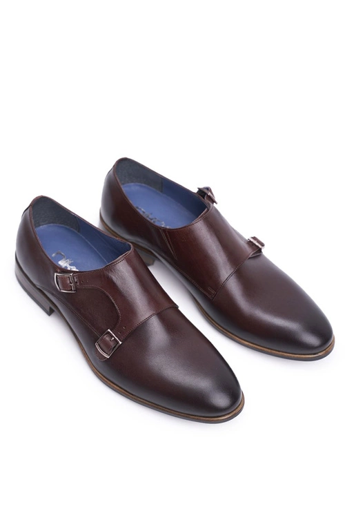 Półbuty Męskie Skórzane Monk Nikopol Brązowe 1720