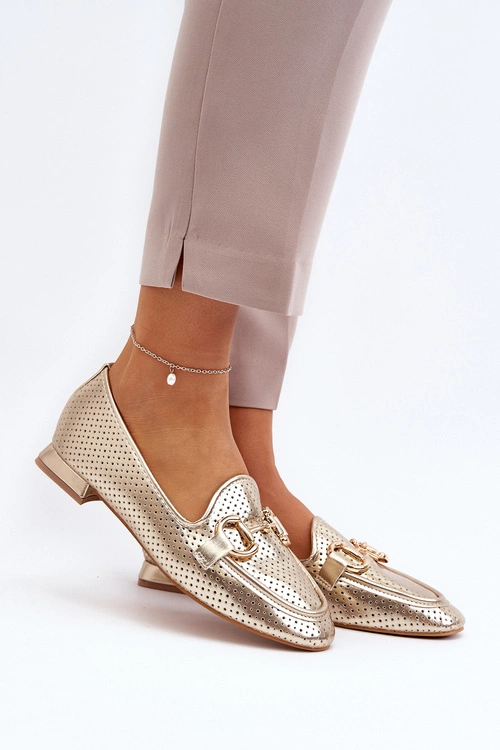 Mokasyny Damskie Na Płaskim Obcasie Z Ozdobą Złote Iluvana