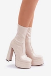 Lakierowane Botki Na Platformie I Wysokim Słupku Beżowe Lotisha