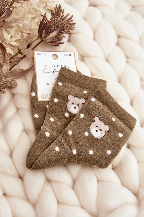 Damskie Ciepłe Skarpety W Kropki Z Misiem Zielone