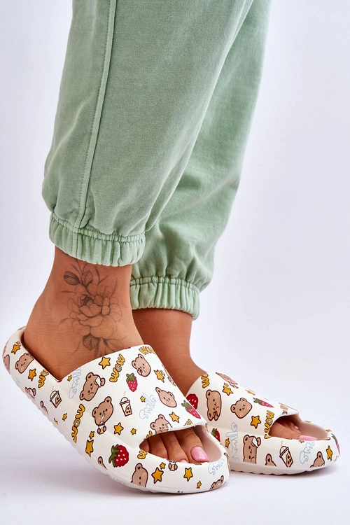 Damskie Piankowe Klapki W Misie I Napisy Beżowe Zoey