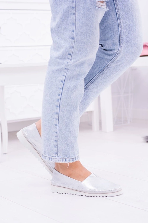 Damskie Srebrne Skórzane Slip On Frela