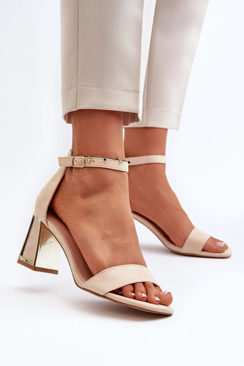 Sandały Zamszowe Na Słupku Beżowe Pholia