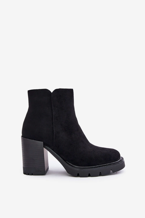 Eko Zamszowe Botki Na Słupku Czarne Cediona