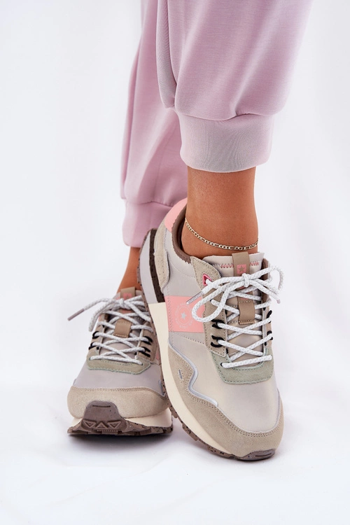 Zamszowe Sneakersy Damskie Big Star RR274243 HI-POLY SYSTEM Szaro-Różowe